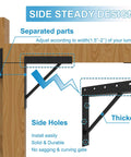 Side view of No Sag Gate Corner Brace Bracket Frame Kit illustrating adjustable parts and side holes for anti-sag support.