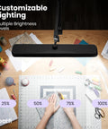 Ultra Bright 2500 Lumen LED Task Lamp With 22 Inch Wide Shade illuminating sewing materials on a table with adjustable brightness