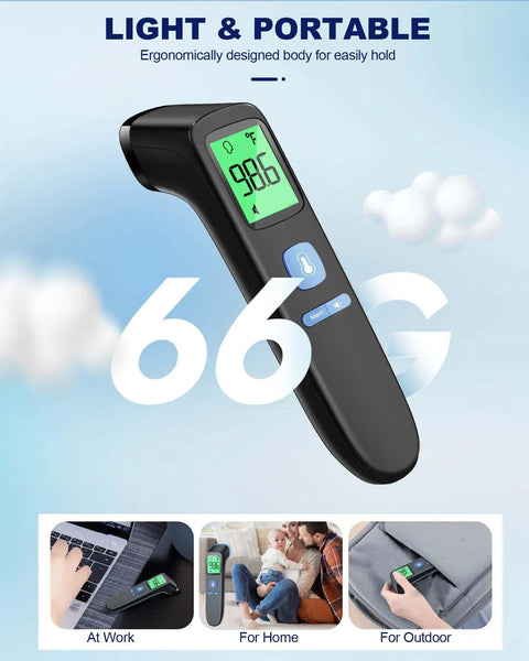 Non Contact Forehead Thermometer For Adults And Kids, Quick 1 Second Reading, Fast Accurate Temperature Check For Home Use, Hygienic No Contact Scan, Safe Family Friendly Tool, black handheld digital