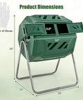 Outdoor 42 Gallon Dual Chamber Compost Tumbling Bin With 360 Degree Rotating Barrel Heavy Duty Metal Frame BPA Free Two Sliding Doors