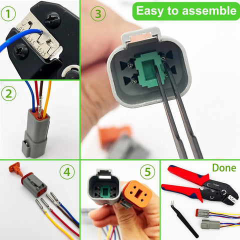 2 Pin Deutsch DT Connector Kit, 10 Sets, Waterproof Automotive Wire Connectors For Car RV Truck Wiring 22-16AWG, with tweezers and tools