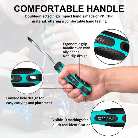 Close-up of Magnetic Screwdriver Set handle with ergonomic non-slip design in Viridian Green held in hand