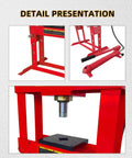 Beefy 10 Ton Welded H Frame Shop Press With Adjustable Crossbeam And 12 Inch Stroke, Manual Pump, Includes Press Plates And Tool Set