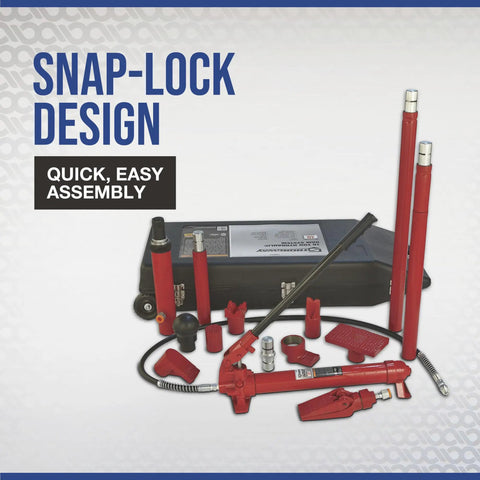 Heavy Duty 10 Ton Hydraulic Portable Ram Kit For Auto Body Repair And Frame Work 16 Piece Set With Snap Lock Extension Tubes
