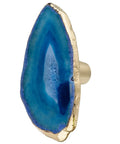 Four Pack Gold Plated Agate Slice Cabinet Knobs With Real Brass Drawer Pull Handles, showing blue agate with gold trim.