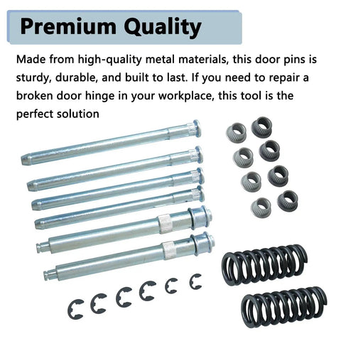Door Hinge Pin And Bushing Kit Tool For Chevy And GMC Trucks Fits C1500 C2500 C3500 K1500 K2500 K3500 From 1988 To 2001 Models Replacement Easy Install Durable Hinges For Long Lasting Performance. metal pins, bushings, springs, and clips