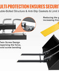 Clamp On Pallet Forks For Loaders And Skid Steers, 4000 Lb Capacity, showing double-bolted structure and anti-slip gaskets.