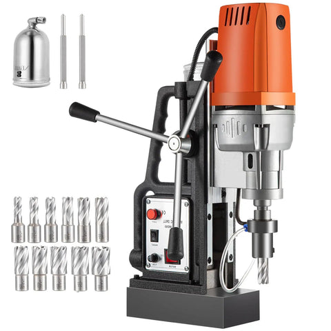 Professional Portable Mag Drill Heavy Hitter With 1450W Copper Motor and 11 piece HSS cutter set for tough steel projects.