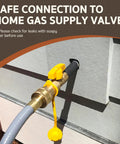 12 Feet 3/8 Inch ID Natural Gas Hose Low Pressure LPG Hose connected to home gas supply valve, showing quick connection