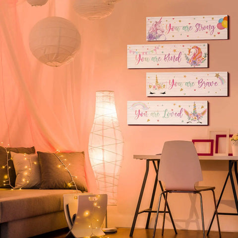 Unicorn Wall Decor Set For Girls Room Rainbow Wall Art Four Piece Bundle Motivational Inspirational Bedroom Decorations