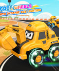Remote Control Excavator Toy With Flashing Light Wheels For Toddlers Ages 2 To 6 on a play road with colorful lights