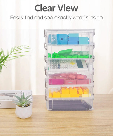 Set Of Six Jumbo Clear Plastic Pencil Cases With Anti Skid Base Hella Roomy Stackable Storage Bins Straight Up Solid For Classroom Gear And Desktop Organization Keeps Art Supplies Neat
