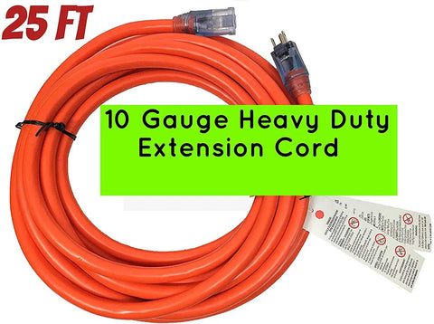 Heavy Duty Outdoor Indoor Extension Cord Fifty Foot 10 Gauge Three Conductor With Lighted Ends Grounded Plugs 25ft coiled