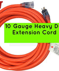 Beefed-Up 100 Ft 10 Gauge Extension Cord For Indoor Outdoor Use With Lighted Ends, 10/3 Plug, image shows coiled cord with tags