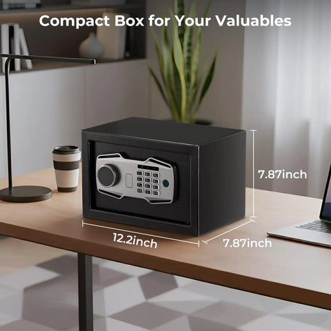 Smart Biometric Fingerprint Safe Lockbox With 3 Way Access, Electronic Keypad, Large Display Screen on desk