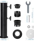Heavy Duty Steel Umbrella Base Tube Replacement Pole With Black Powder Coat For Universal Parasol Base Replacement Part For Outdoor Patio Garden Balcony Rust Resistant Durable And Easy To Install showing parts and dimensions