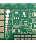 Close-up of Beginner Soldering Practice Board Kit For Electronics Nerds And Hobbyists 40x100mm with micro pad and pad variety.