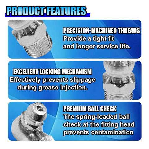 60 Piece SAE Grease Fittings Kit with Galvanized Zerk Fittings Assortment product features description