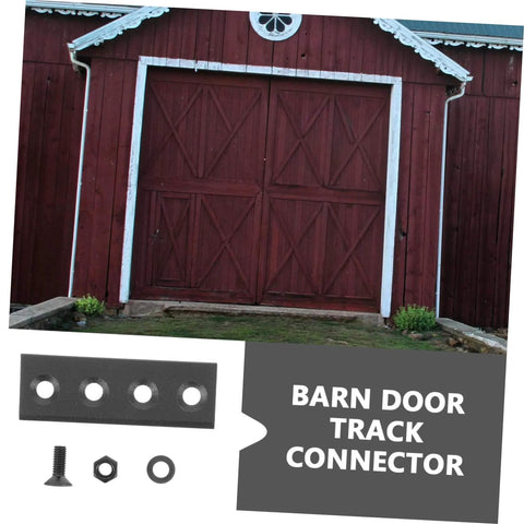 Sliding Barn Door Track Connector Kit Hardware For Smooth Operation No Fuss All In One Rail Connecting Plates Set For Barn Door Installation And Replacement Durable Metal Hardware For Modern Home Renovation shown with barn door