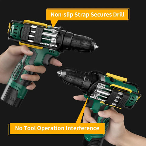 Universal Magnetic Bit Holder For Cordless Drills And Screwdrivers on a drill showing eight bits in holder