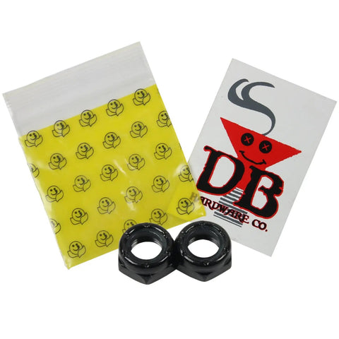 Two Kingpin Nuts For Skateboard And Longboard Trucks 3/8 Inch Standard Lock Nuts Replacement Set with packaging and logo card