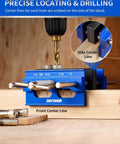 Pro-Grade 6.7 Inch Self Centering Dowel Jig Kit With Wide Capacity Doweling Jig And Drill Guide For Woodworking shown in use on wood