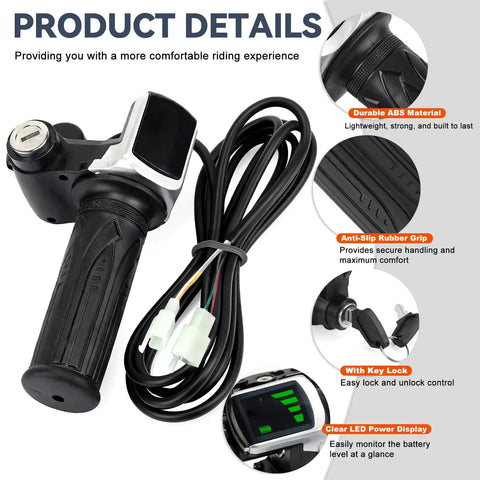 Full Twist Throttle For 60V E Bike With LED Display And Key Lock Electric Bike Throttle Grip with cable and features
