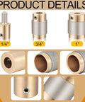 Diamond Glass Grinder Bits Set For Stained Glass Tools Copper Core Diamond-Coated Drill Heads In 1 Inch 3/4 Inch And 1/4 Inch Sizes Pro Grade Durability And Long-Lasting Grinding Power product details