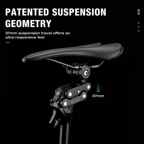 Suspension Seatpost For Mountain Gravel And Hybrid Bikes With Shock Absorber Aluminum Alloy Four Link Design close-up with saddle