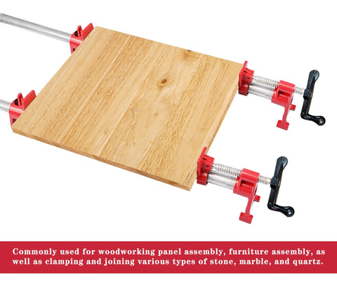 Versatile 4 Pack Three Quarter Inch H Style Pipe Clamp Set With Quick Release for woodworking panel clamping.