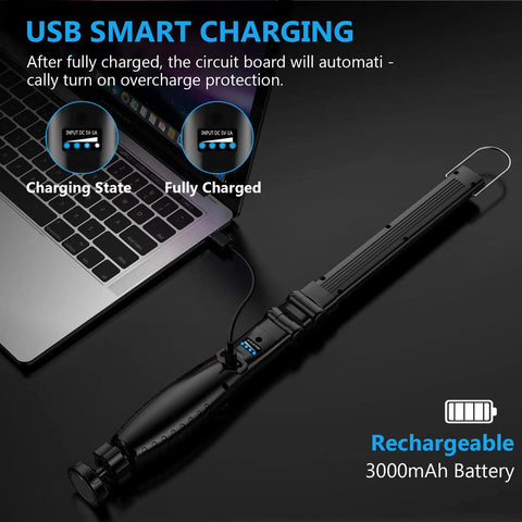 Dual COB And Flashlight LED Work Light 800 Lumen Front, USB charging on laptop, rechargeable 3000mAh battery