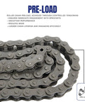 Close-up of Beefy Heavy Duty ANSI 25H Roller Chain 3 Ft with preload feature, showing 0.250 inch pitch for durability in go-karts.