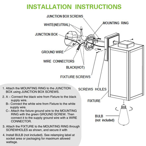 Installation guide for Big 16 Inch Outdoor Wall Lantern With Glass Shade Waterproof Exterior Sconce Anti Rust Durable Wall Mount Lamp