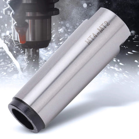 MT4-MT2 Morse taper reducing sleeve; high-speed steel, refined ground finish, silver-gray; side view