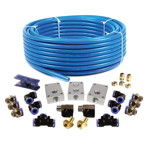 All-In-One 1/2-Inch OD And 3/8-Inch ID Nylon Air Tubing 100-Foot Push To Connect Piping Kit With Tube Cutter, Outlet Blocks, Manifold, Ball Valves, And 1/4-Inch NP Fittings For DIY Pneumatic System