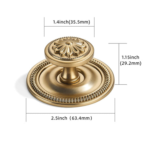2 Pack 2.5 Inch Brushed Brass Cabinet Knobs With Vintage Backplates For Cabinets Doors And Drawers