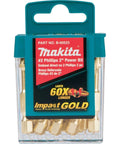 Makita B-60523 Impact Gold #2 Phillips 2-inch power bit set, 15-piece in teal case, front view