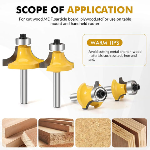 Pro Grade Eight Piece Roundover Router Bit Set With One Quarter Inch Shank Universal Fit For Routers And Milling Machines image
