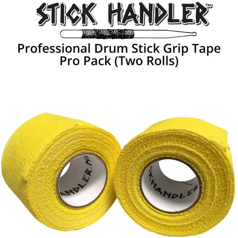 Pro Drumstick Grip Tape Yellow Twin Pack Premium Cotton Gauze Wraps, two rolls for drummers, enhances grip and control.