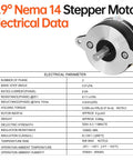 Front view of 0.9° NEMA 14 bipolar stepper motor with silver faceplate and 15mm shaft