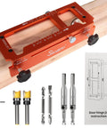 Metal Door Hinge Jig For Adjustable Router Template With 2.5 To 5 Inch Hinge Mortises, tool set, instructions, and components.