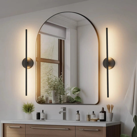 Set Of Two 28 Inch Black Linear Wall Sconce Hardwired 3000K Warm Led Light Fixture 360 Degree Swivel Top Shelf Accent Lamp Quick Hookup For Living Room Bedroom And Hallway above bathroom vanity