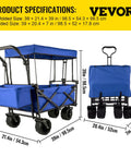Heavy Duty Collapsible Wagon With Removable Canopy 220 Lb Capacity Foldable Beach Wagon With Big Rugged Wheels