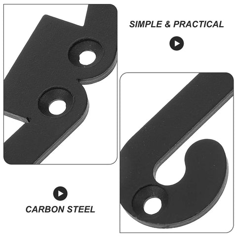 Close-up of Premium Four Pack Carbon Steel Barn Door Hinge Hardware in Matte Black showing detailed design and holes for installation.