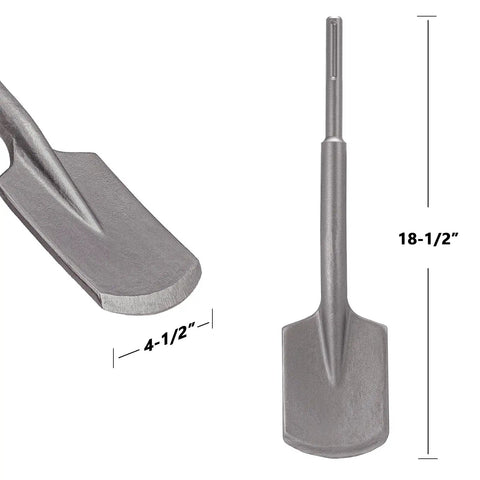 Beefy SDS Max Clay Spade Shovel Bit For Digging Clay Gravel And Sandstone Four And A Half Inch By Eighteen And A Half Inch Steel Bit