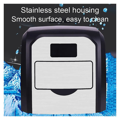 Slick Stainless Steel Electric Ice Maker Machine With Auto Self Cleaning Function showcases smooth stainless steel housing.