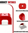Red cast horseshoe magnet with top lifting hole; front view with removable keeper.