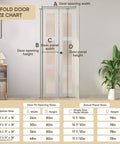 Solid Wood Bifold Closet Doors For 30 By 80 Inch Opening 3 Lite Tempered Frosted Glass Barn Style Folding Door With Hardware Kit MDF Core And Waterproof PVC Surface White Finish size chart.