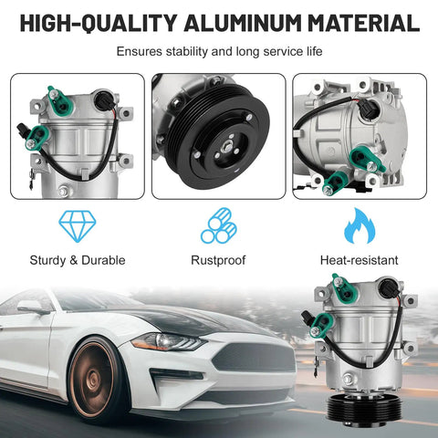 Rugged AC Air Conditioning Compressor With Clutch Fits Hyundai Sonata 2011 To 2014 And Kia Optima 2011 showing aluminum design and connections.