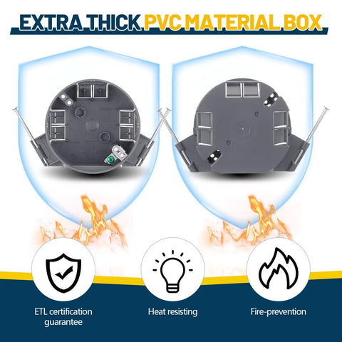 6 Pack Round Ceiling Electrical Boxes For DIY Pros, 20 Cu In PVC Junction Boxes With Grounding Lug And Screws, Great For Light Fixtures And Ceiling Fans, Ideal For New Work Installations, Gray, ETL certified